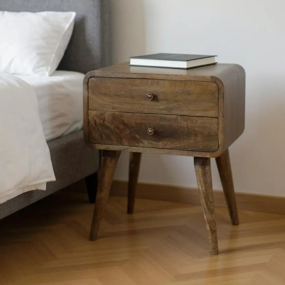 22" Natural Solid Wood Distressed Two Drawer Nightstand - NOBLE HOME INTERIORS