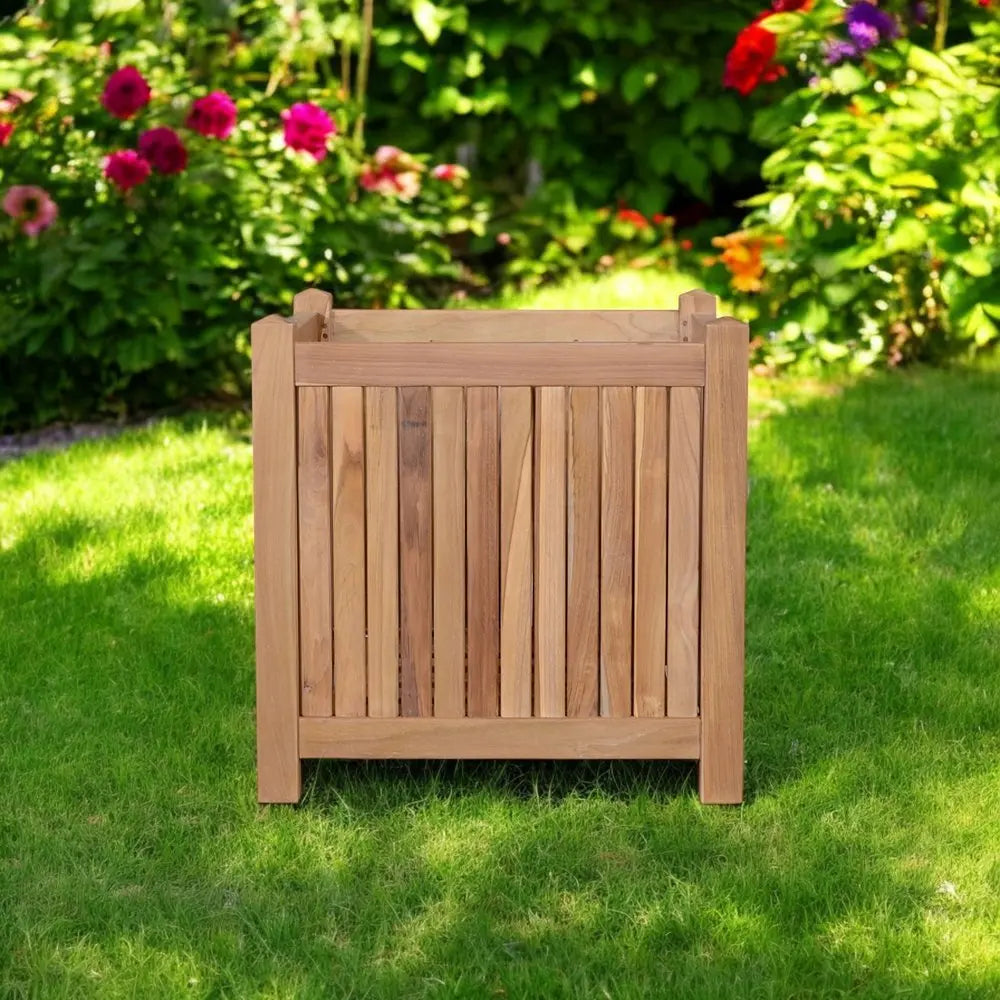 22" Natural Solid Wood Indoor Outdoor Square Planter Box - NOBLE HOME INTERIORS