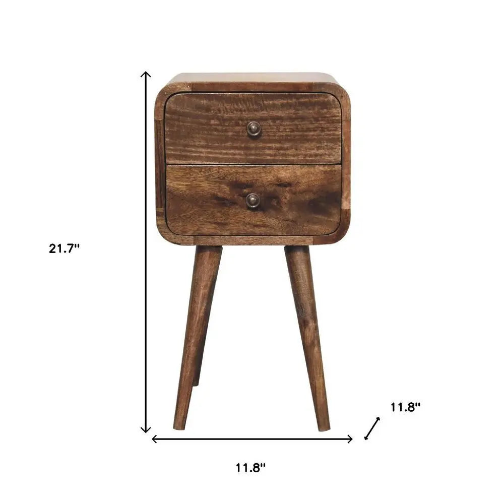 22" Natural Solid Wood Square Distressed Two Drawer Nightstand - NOBLE HOME INTERIORS