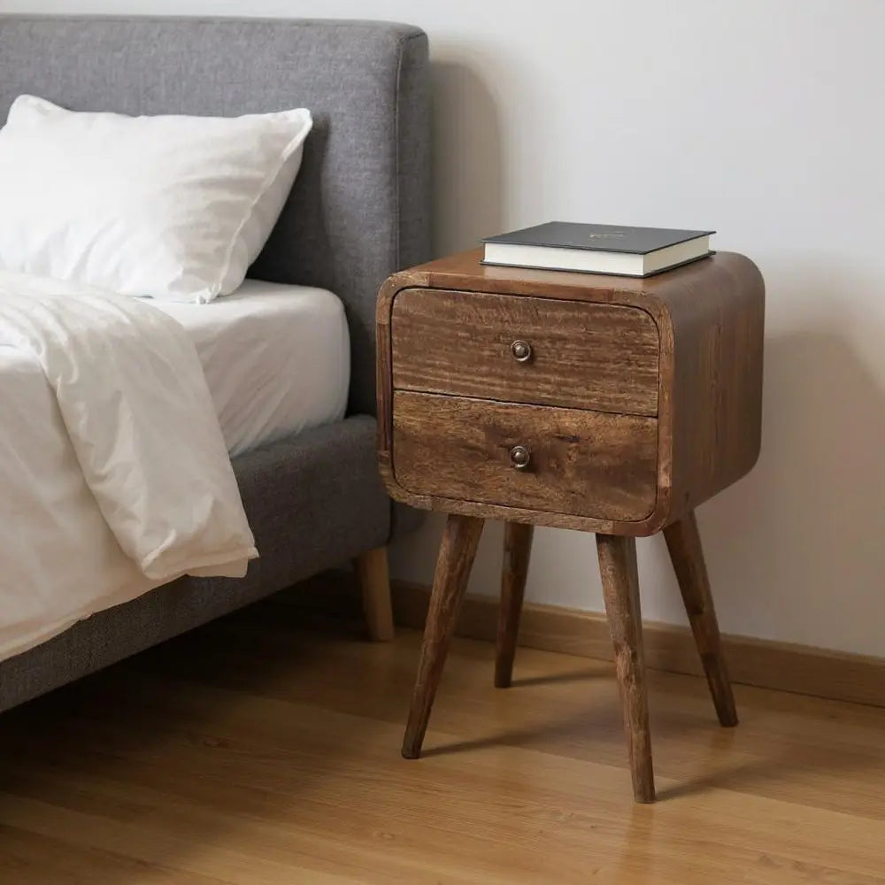 22" Natural Solid Wood Square Distressed Two Drawer Nightstand - NOBLE HOME INTERIORS