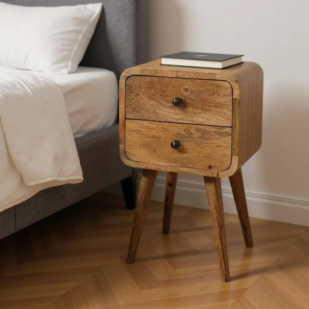 22" Oak Solid Wood Square Two Drawer Nightstand - NOBLE HOME INTERIORS