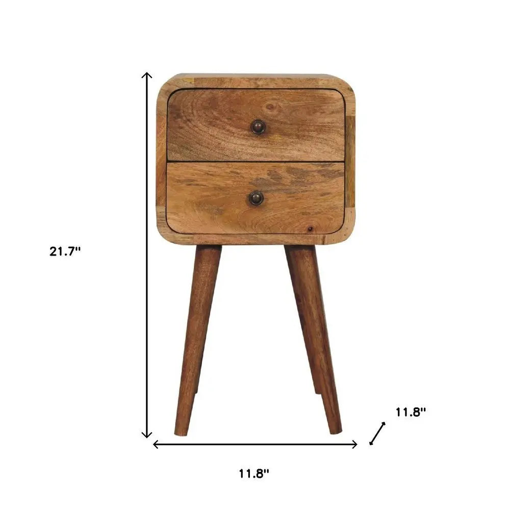 22" Oak Solid Wood Square Two Drawer Nightstand - NOBLE HOME INTERIORS