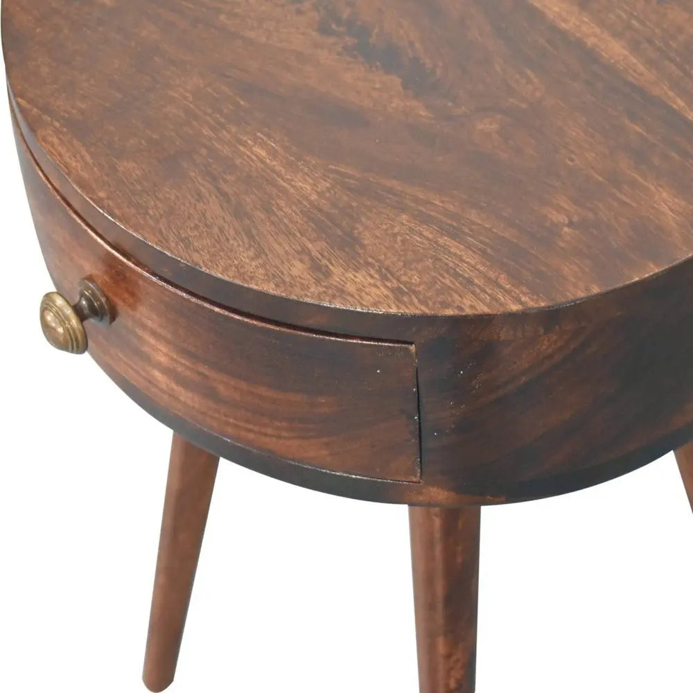 22" Walnut Solid Wood Round One Drawer Nightstand - NOBLE HOME INTERIORS
