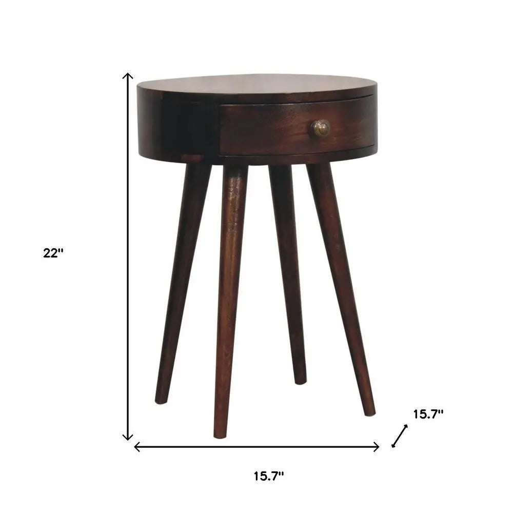 22" Walnut Solid Wood Round One Drawer Nightstand - NOBLE HOME INTERIORS