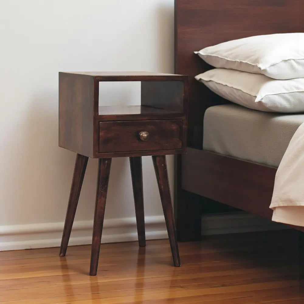 22" Walnut Solid Wood Square One Drawer Nightstand - NOBLE HOME INTERIORS