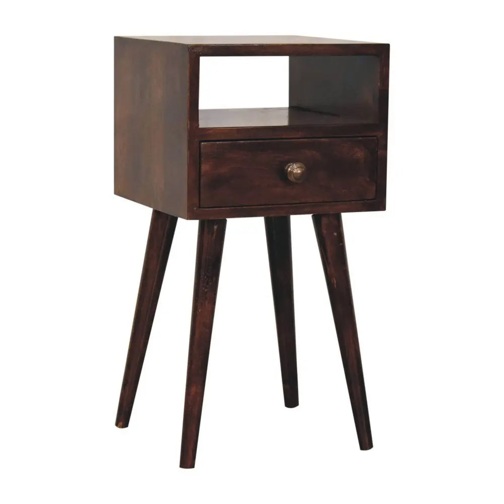 22" Walnut Solid Wood Square One Drawer Nightstand - NOBLE HOME INTERIORS