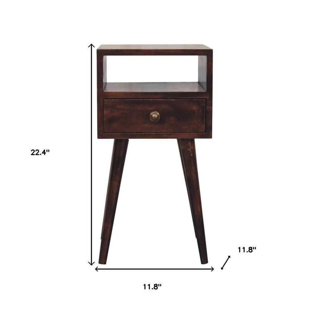 22" Walnut Solid Wood Square One Drawer Nightstand - NOBLE HOME INTERIORS