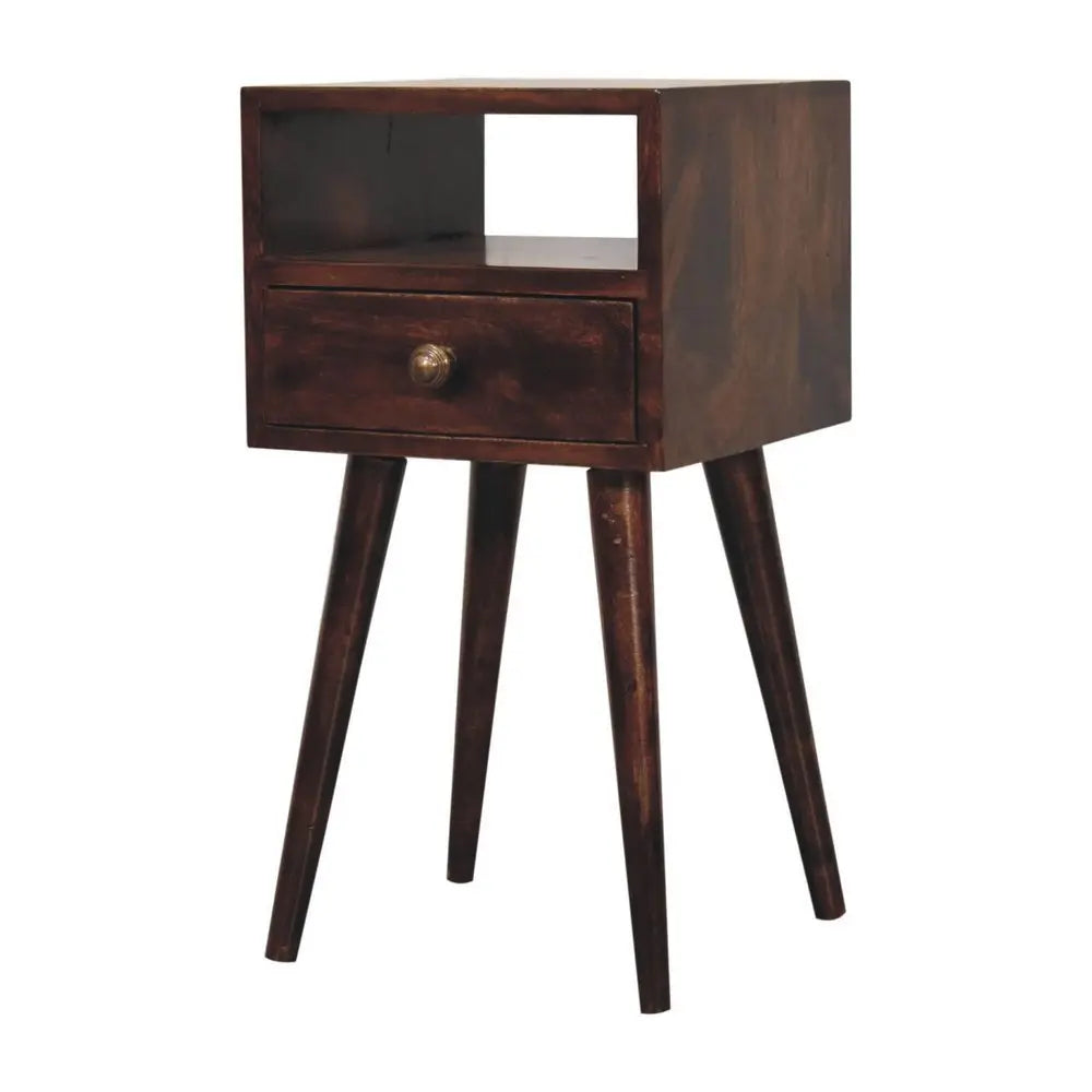 22" Walnut Solid Wood Square One Drawer Nightstand - NOBLE HOME INTERIORS