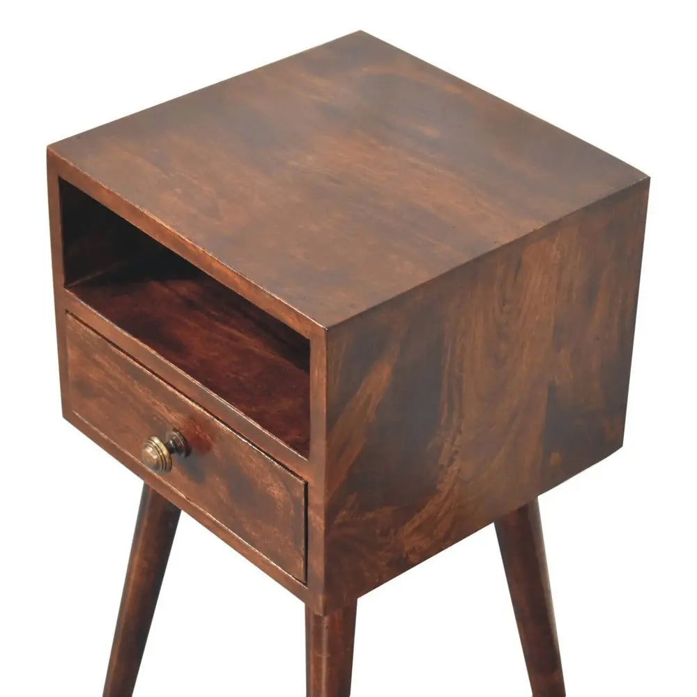 22" Walnut Solid Wood Square One Drawer Nightstand - NOBLE HOME INTERIORS