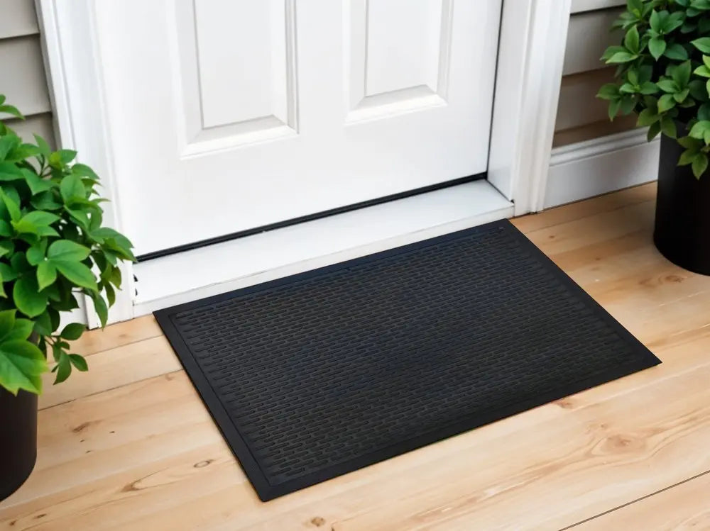22" X 34" Black Ridged Lines Outdoor Rubber Door Mat - NOBLE HOME INTERIORS