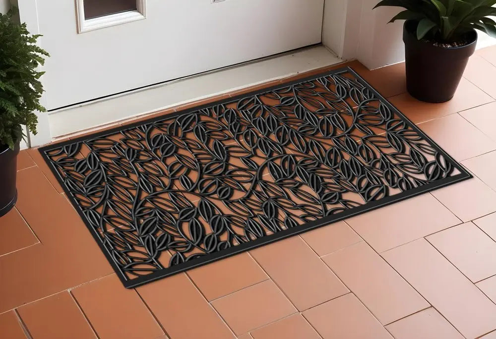 22" X 48" Black Rubber Botanical Leaves Outdoor Door Mat - NOBLE HOME INTERIORS