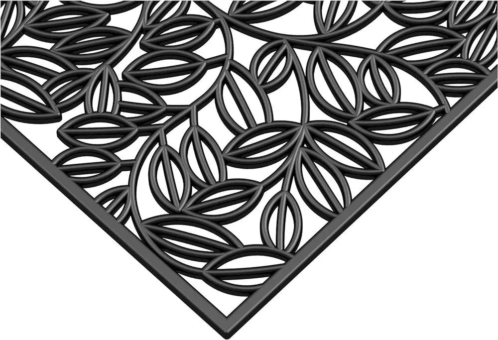 22" X 48" Black Rubber Botanical Leaves Outdoor Door Mat - NOBLE HOME INTERIORS