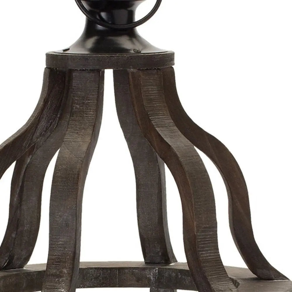 23" Black Geometric Wood And Glass Tabletop Lantern Candle Holder - NOBLE HOME INTERIORS