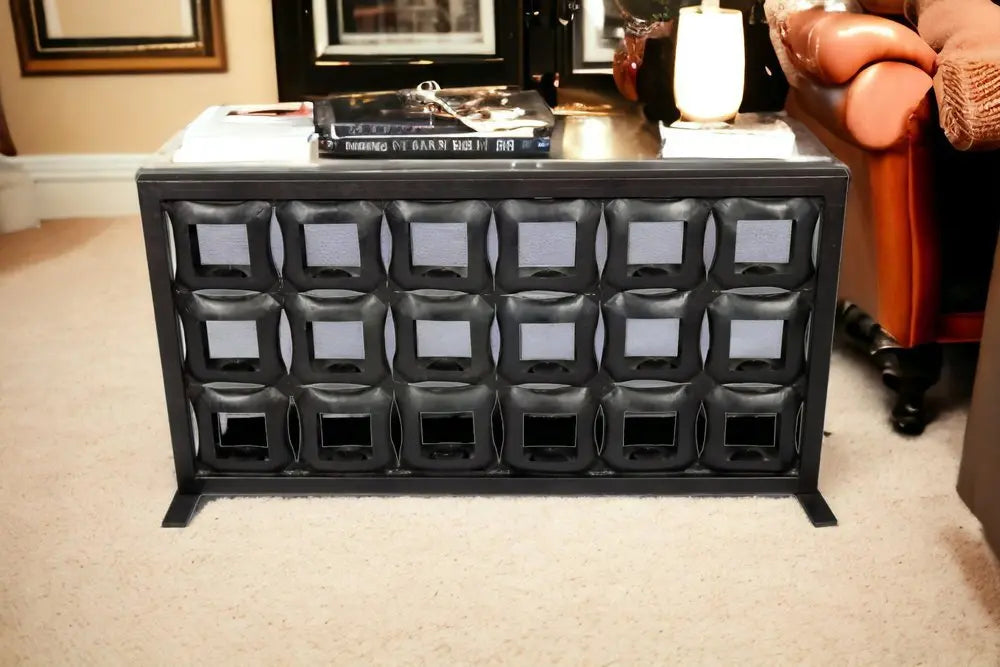 23" Black Iron Geometric Floor Tealight Candle Holder - NOBLE HOME INTERIORS