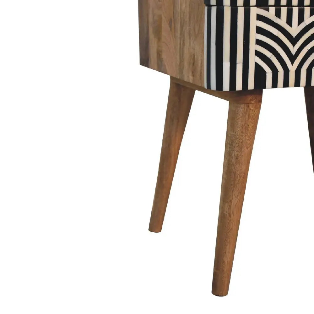 23" Black Ivory And Light Brown Solid Wood Geometric Bone Inlay Two Drawer Nightstand - NOBLE HOME INTERIORS