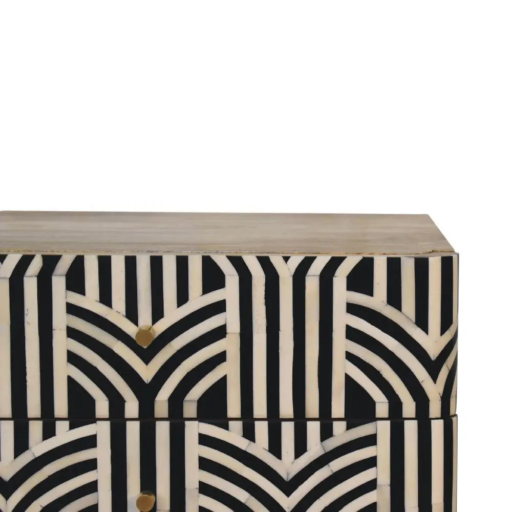 23" Black Ivory And Light Brown Solid Wood Geometric Bone Inlay Two Drawer Nightstand - NOBLE HOME INTERIORS
