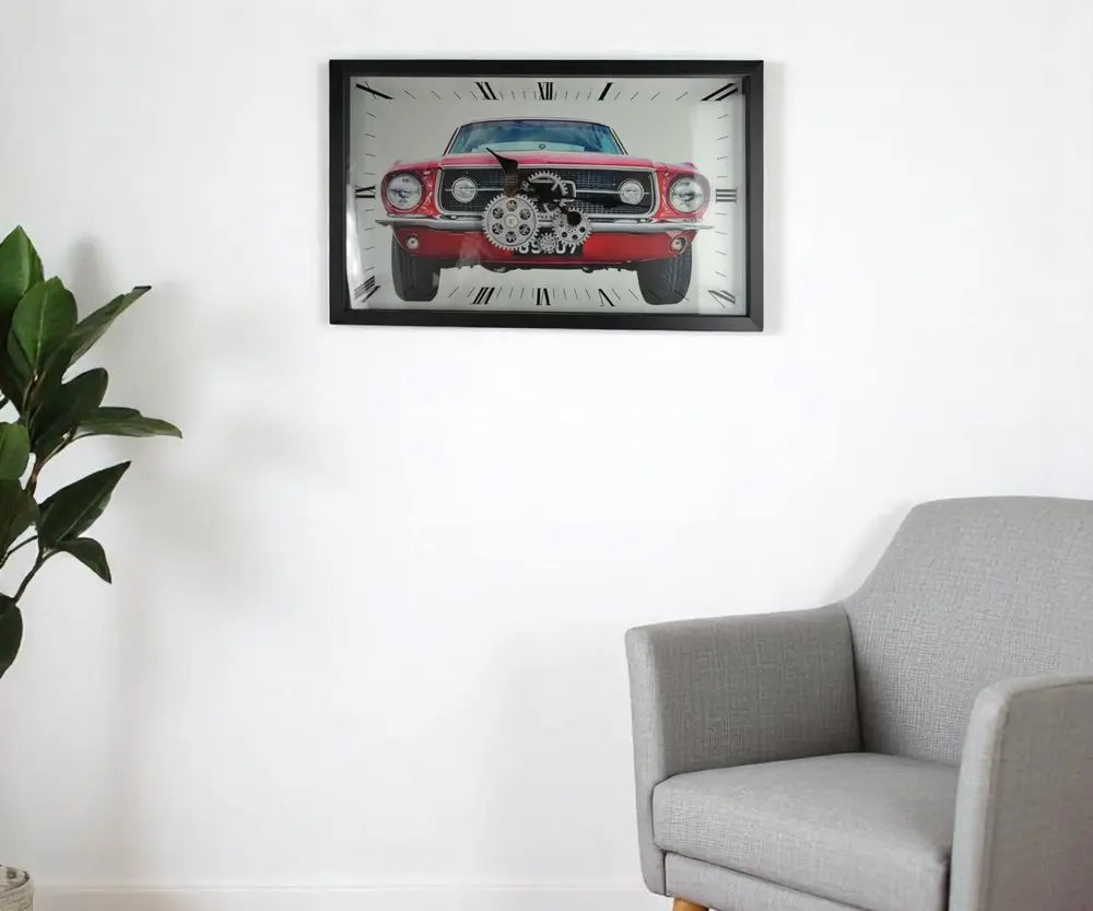 23" Black Red And Silver Metal Silent Analog Exposed Gear Wall Clock - NOBLE HOME INTERIORS