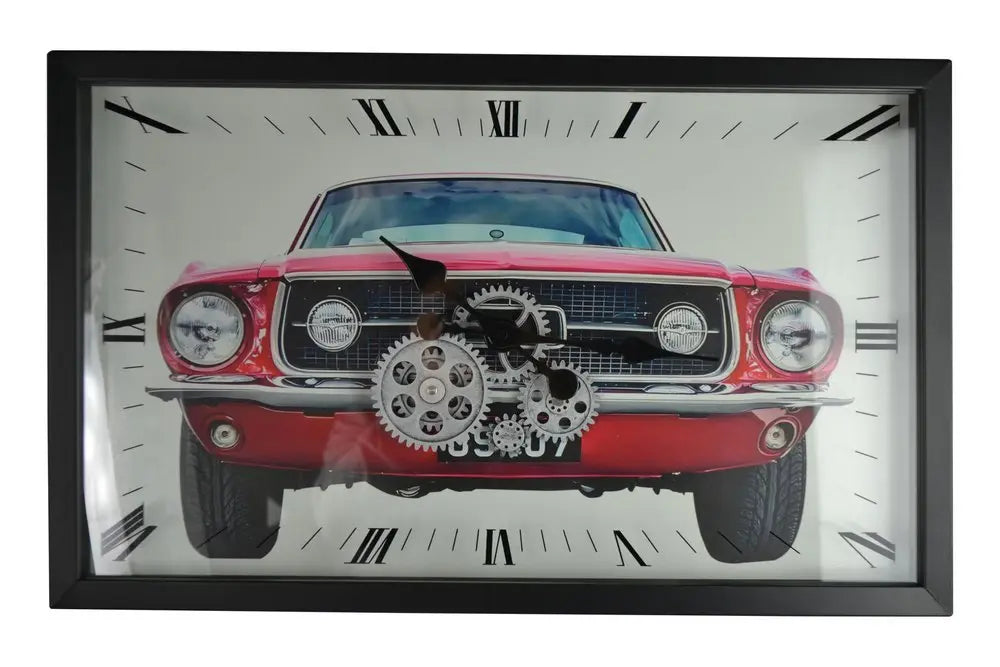 23" Black Red And Silver Metal Silent Analog Exposed Gear Wall Clock - NOBLE HOME INTERIORS