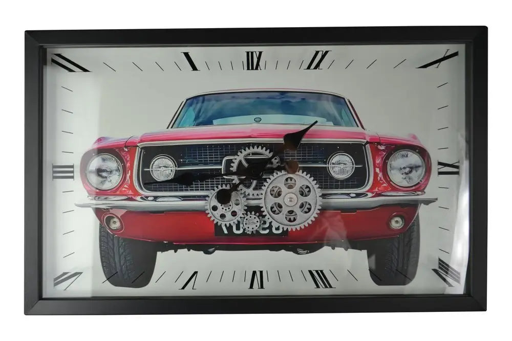 23" Black Red And Silver Metal Silent Analog Exposed Gear Wall Clock - NOBLE HOME INTERIORS