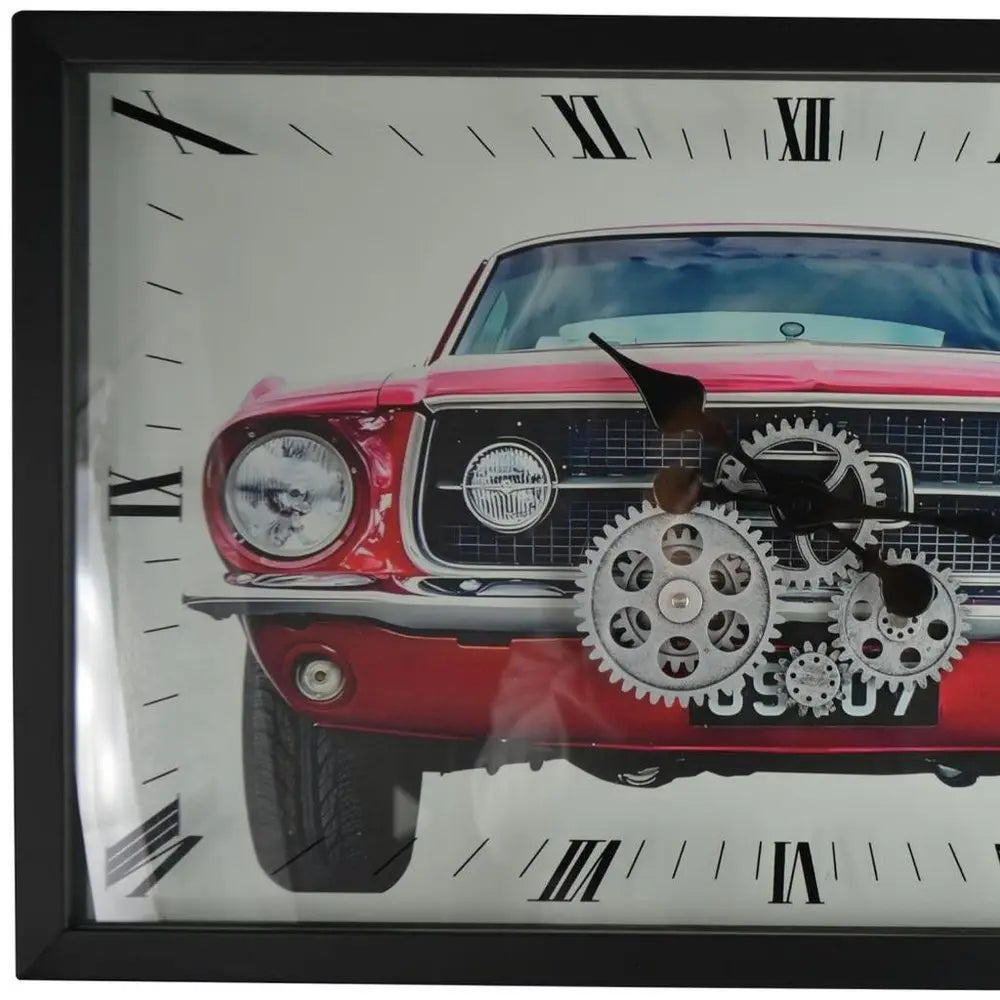 23" Black Red And Silver Metal Silent Analog Exposed Gear Wall Clock - NOBLE HOME INTERIORS