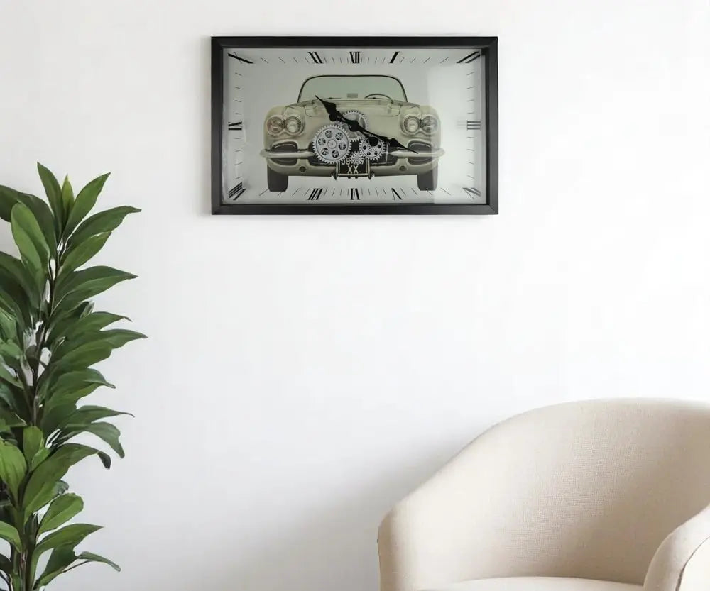 23" Black Silver And White Metal Silent Analog Exposed Gear Wall Clock - NOBLE HOME INTERIORS