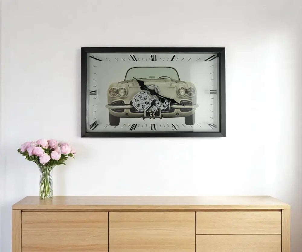 23" Black Silver And White Metal Silent Analog Exposed Gear Wall Clock - NOBLE HOME INTERIORS