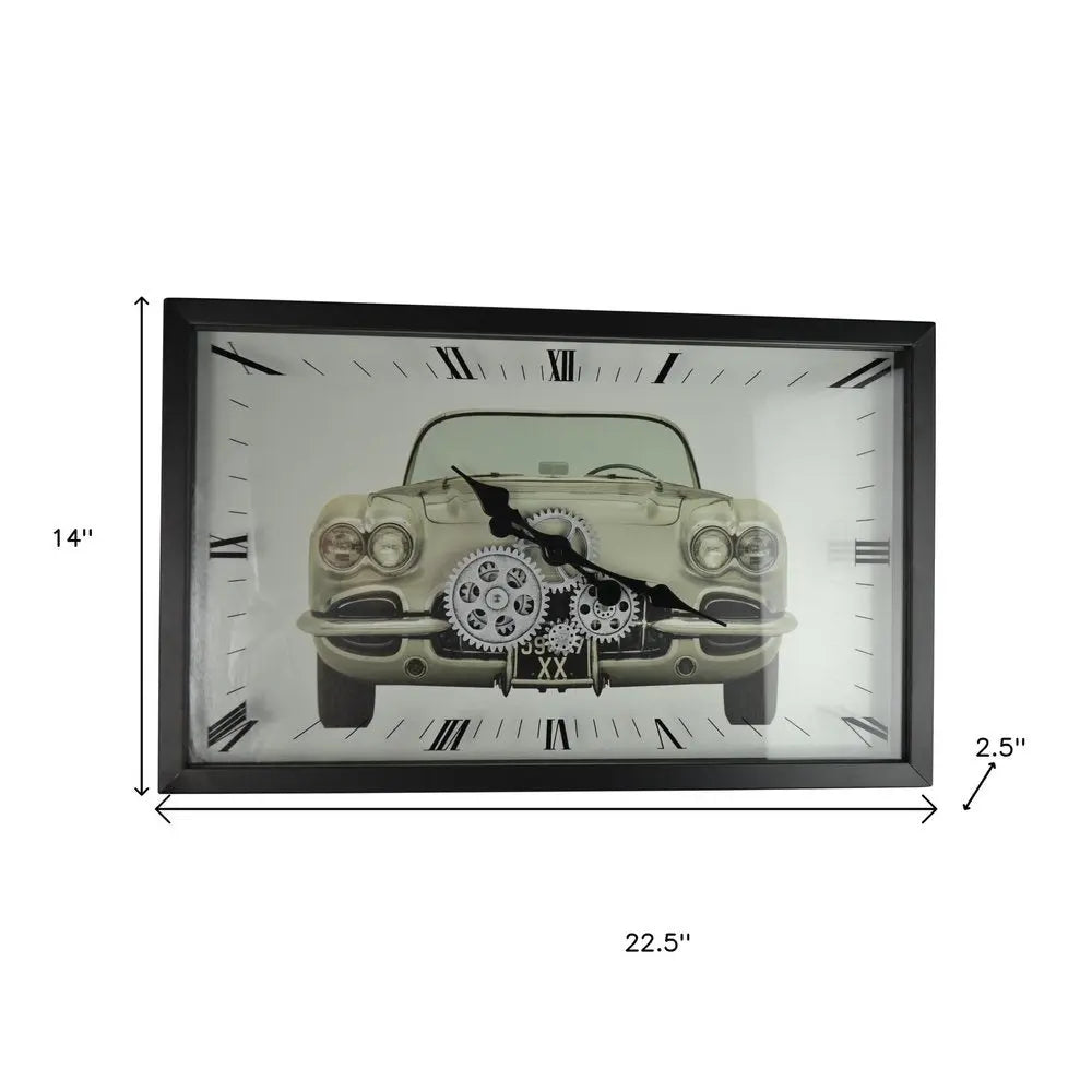 23" Black Silver And White Metal Silent Analog Exposed Gear Wall Clock - NOBLE HOME INTERIORS