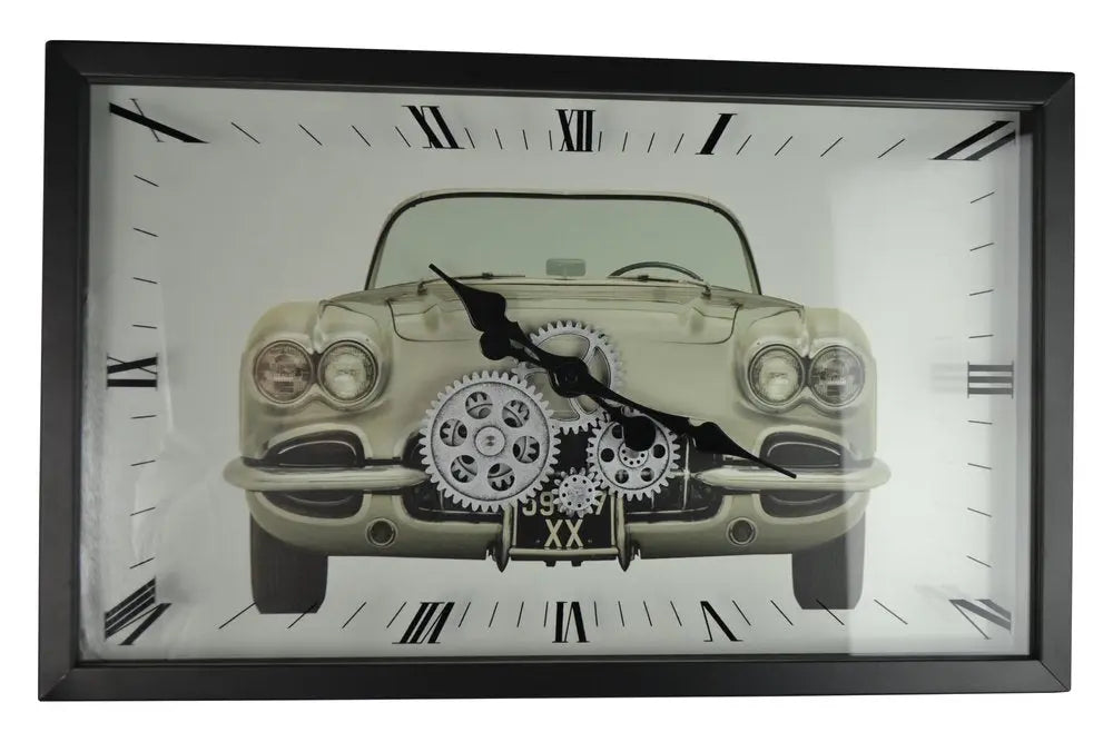 23" Black Silver And White Metal Silent Analog Exposed Gear Wall Clock - NOBLE HOME INTERIORS