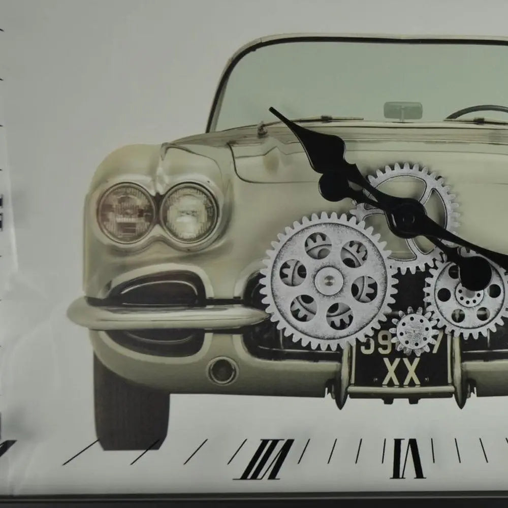 23" Black Silver And White Metal Silent Analog Exposed Gear Wall Clock - NOBLE HOME INTERIORS