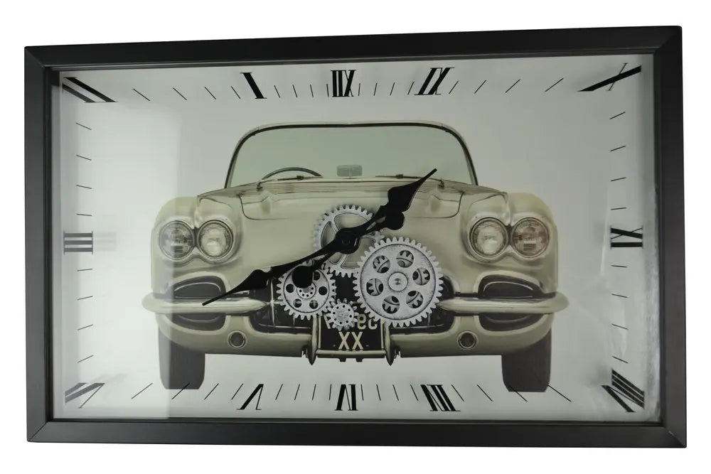 23" Black Silver And White Metal Silent Analog Exposed Gear Wall Clock - NOBLE HOME INTERIORS