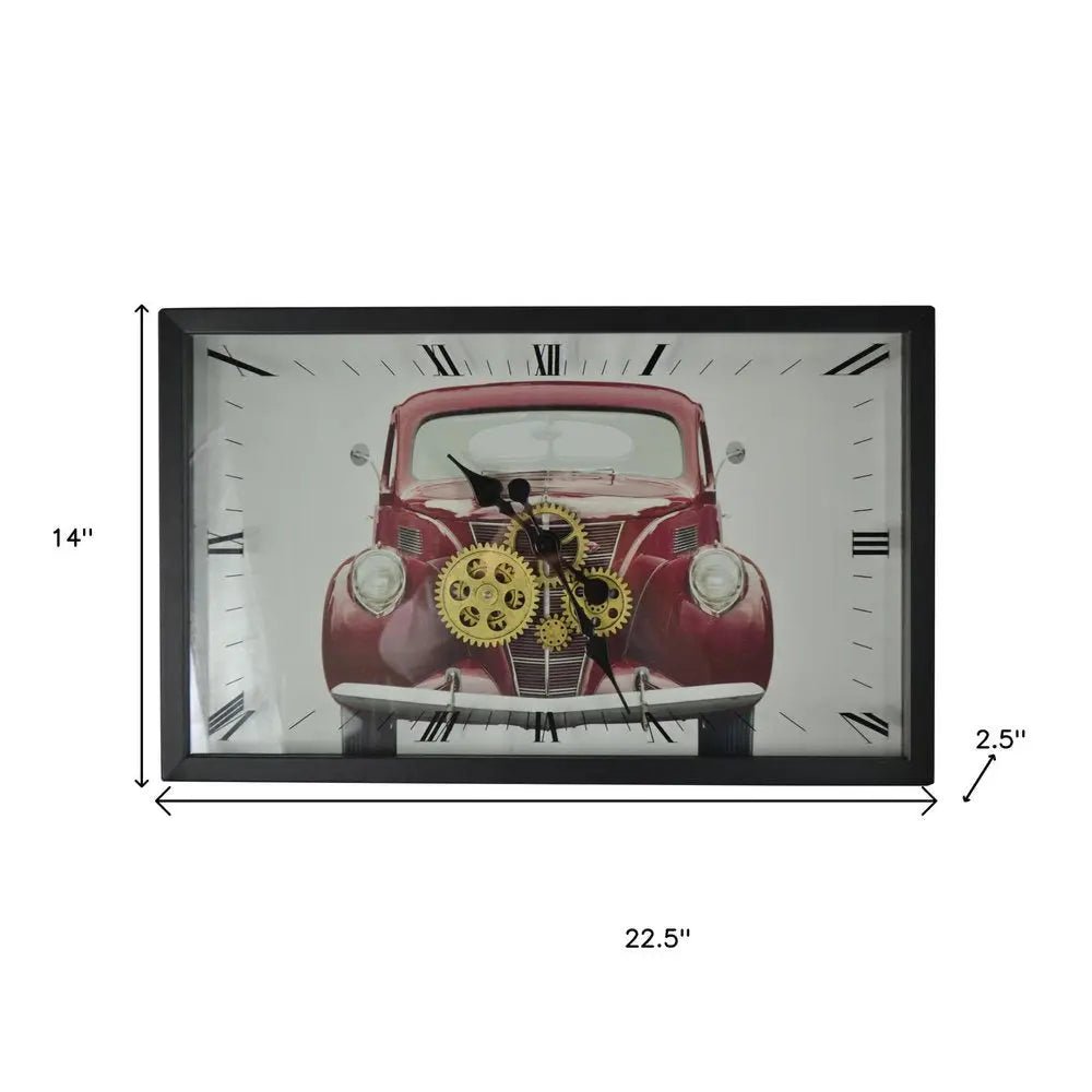 23" Black White And Red Metal Silent Analog Exposed Gear Wall Clock HomeRoots