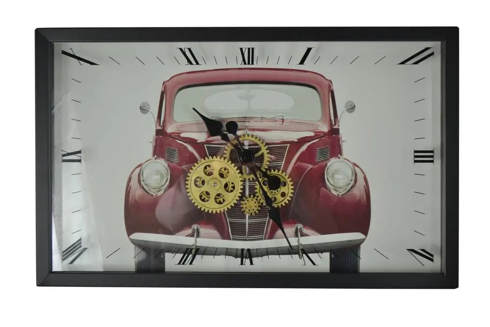 23" Black White And Red Metal Silent Analog Exposed Gear Wall Clock HomeRoots