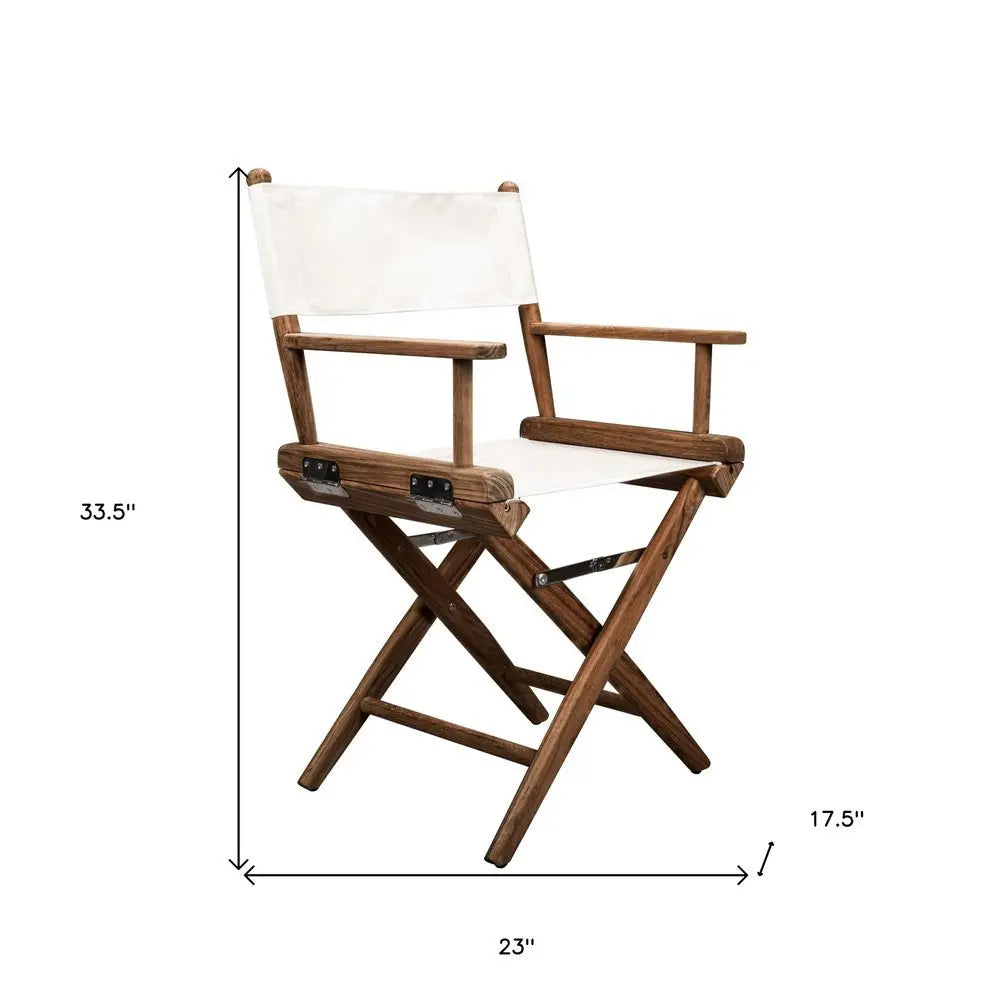 23" Brown and Ivory and Natural Wood Solid Wood Indoor Outdoor Director Chair - NOBLE HOME INTERIORS