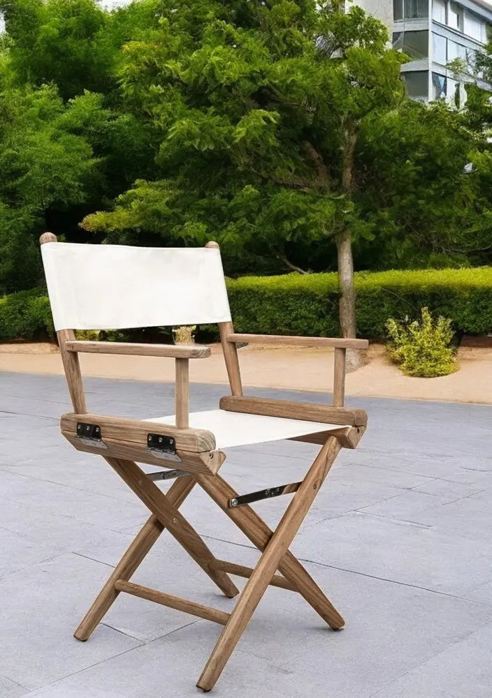 23" Brown and Ivory and Natural Wood Solid Wood Indoor Outdoor Director Chair - NOBLE HOME INTERIORS