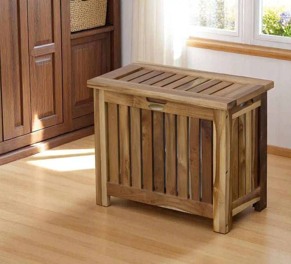 23" Brown Solid Wood Laundry Hamper With Lid HomeRoots