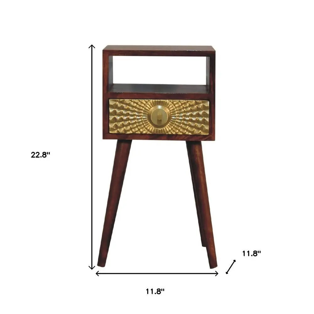 23" Chestnut Solid Wood Square One Drawer Nightstand - NOBLE HOME INTERIORS