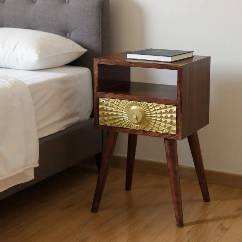 23" Chestnut Solid Wood Square One Drawer Nightstand - NOBLE HOME INTERIORS