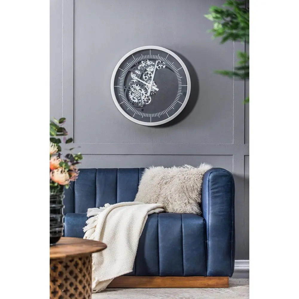 23" Circle Black and Silver Wood and Glass Analog Wall Clock - NOBLE HOME INTERIORS