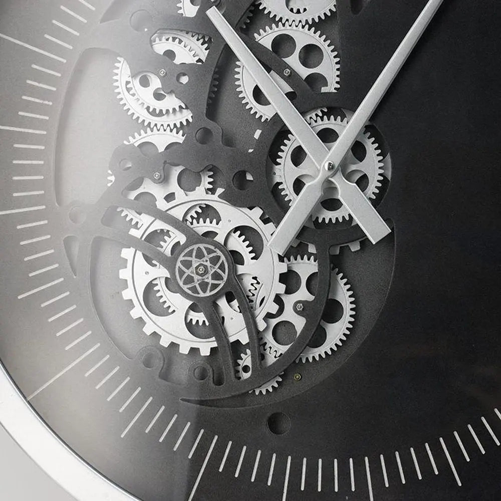 23" Circle Black and Silver Wood and Glass Analog Wall Clock - NOBLE HOME INTERIORS