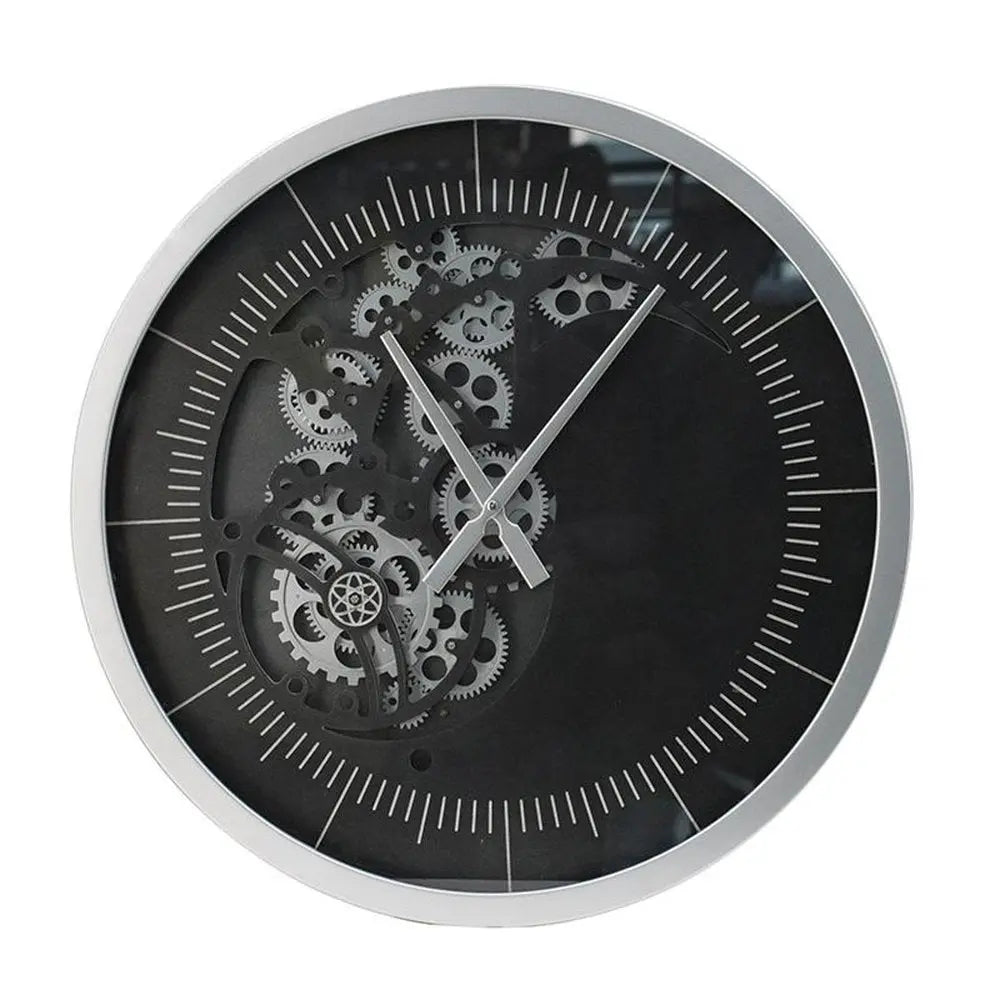 23" Circle Black and Silver Wood and Glass Analog Wall Clock - NOBLE HOME INTERIORS