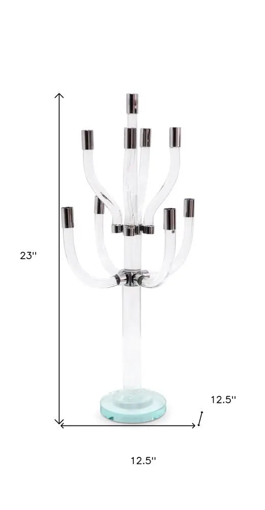 23" Clear And Silver Crystal Tabletop Candelabra Candle Holder - NOBLE HOME INTERIORS