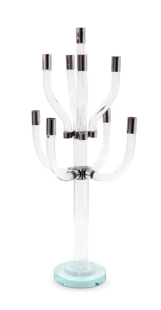 23" Clear And Silver Crystal Tabletop Candelabra Candle Holder - NOBLE HOME INTERIORS