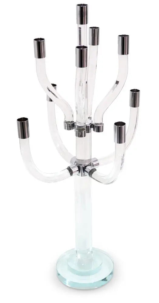 23" Clear And Silver Crystal Tabletop Candelabra Candle Holder - NOBLE HOME INTERIORS