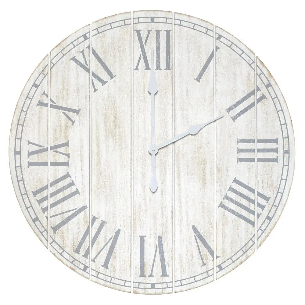 23" Light Gray And Dark Gray Wood Plank Vintage Style Round Wall Clock - NOVA HOME FURNITURE