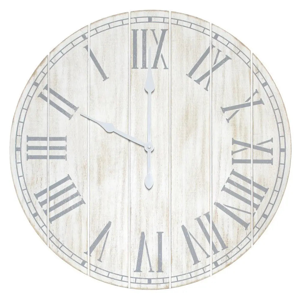 23" Light Gray And Dark Gray Wood Plank Vintage Style Round Wall Clock - NOVA HOME FURNITURE