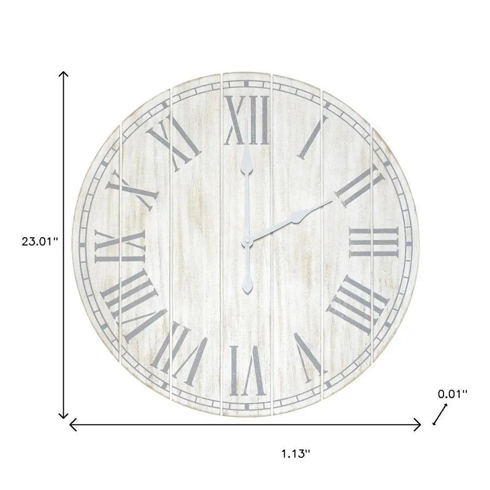 23" Light Gray And Dark Gray Wood Plank Vintage Style Round Wall Clock - NOVA HOME FURNITURE