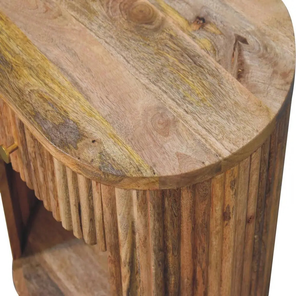 23" Natural Solid Wood Oval Ribbed Texture One Drawer Nightstand - NOBLE HOME INTERIORS
