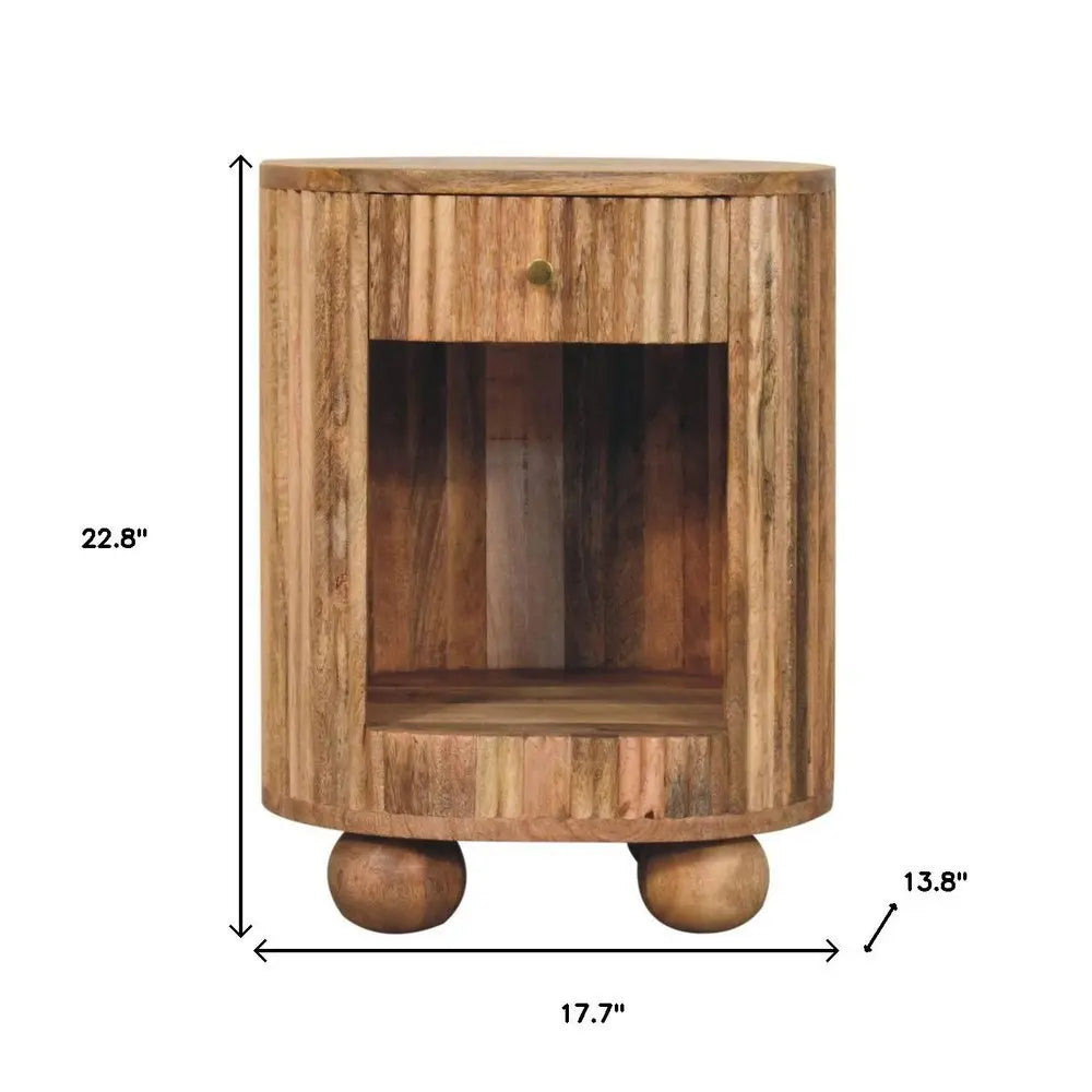 23" Natural Solid Wood Oval Ribbed Texture One Drawer Nightstand - NOBLE HOME INTERIORS