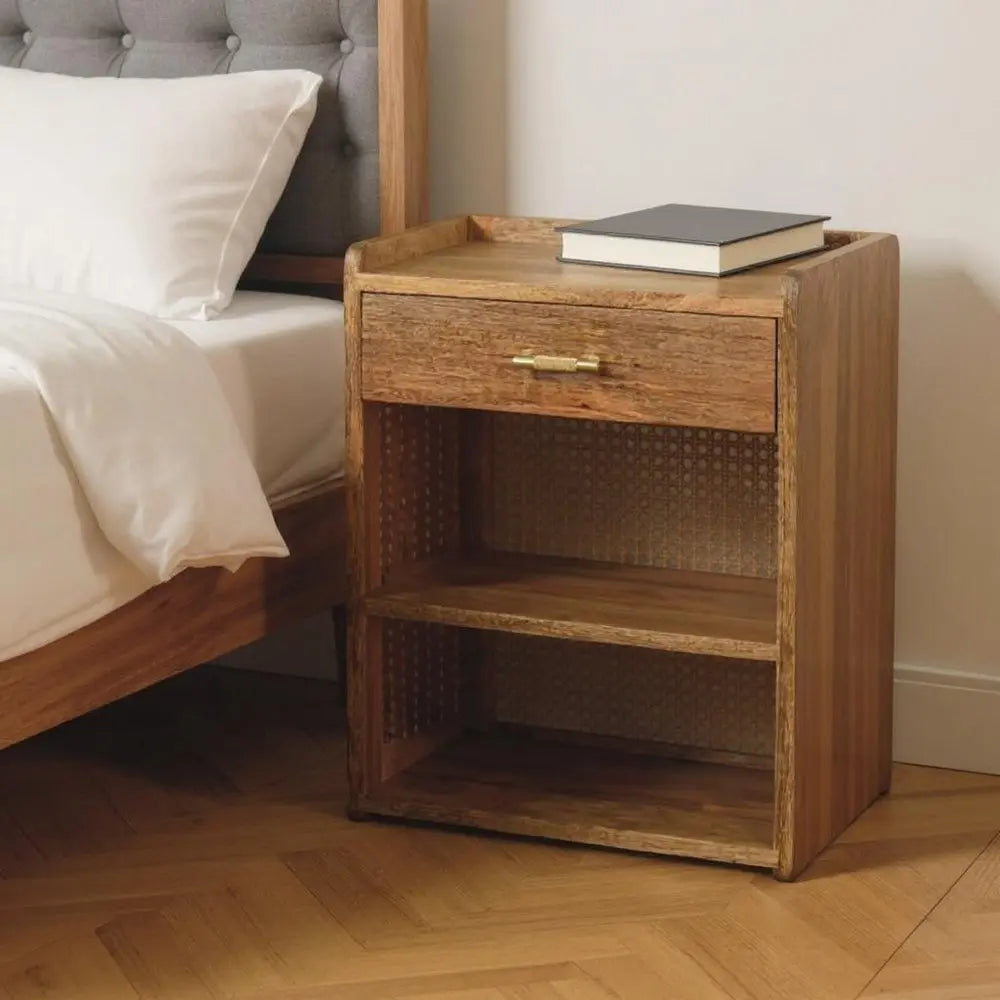 23" Oak Solid Wood One Drawer Nightstand - NOBLE HOME INTERIORS