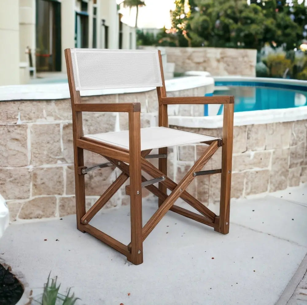 23" White and Natural Wood Solid Wood Indoor Outdoor Director Chair - NOBLE HOME INTERIORS